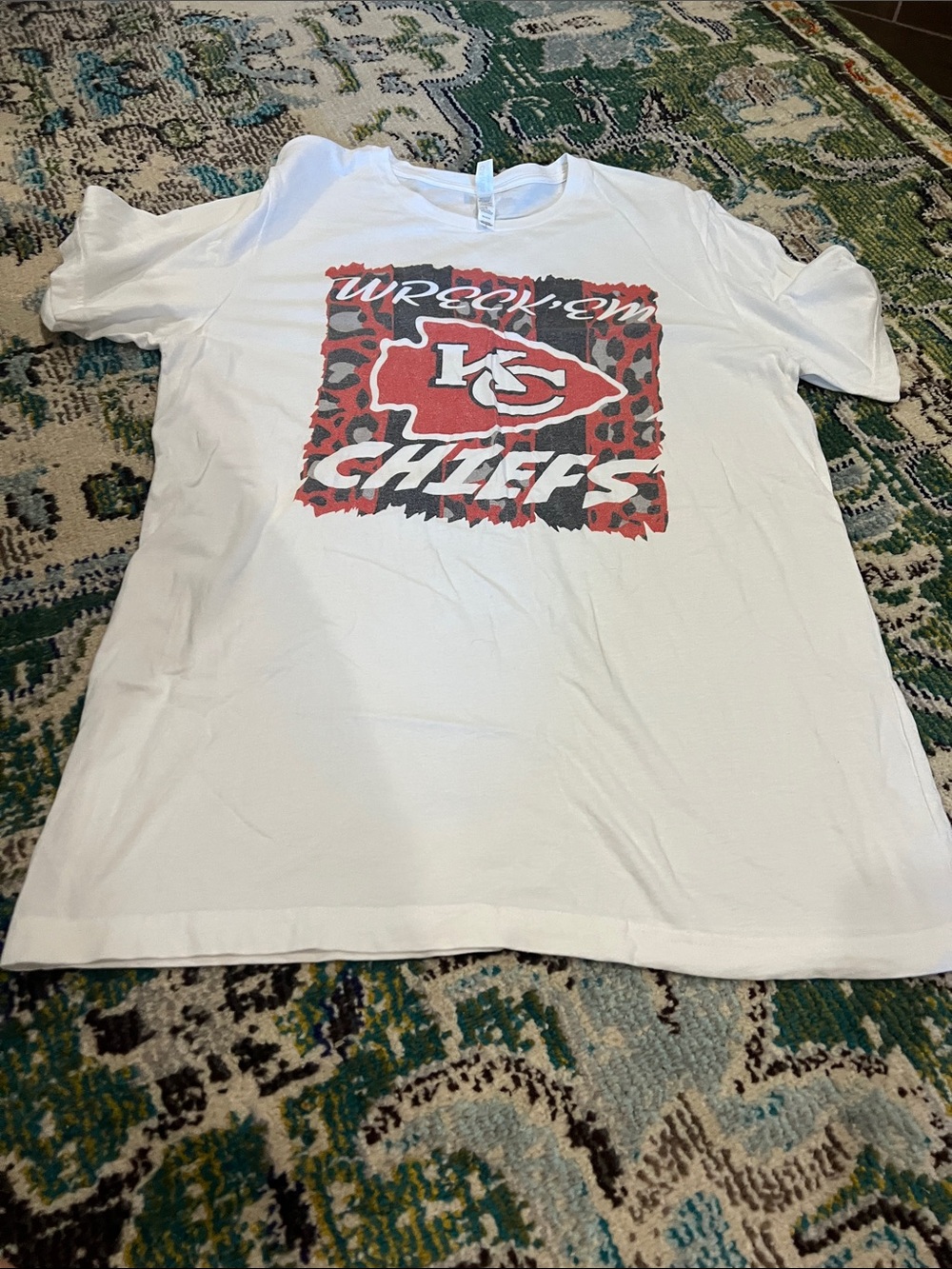 Bella Canvas White Tee with Red and Black Chiefs Graphic